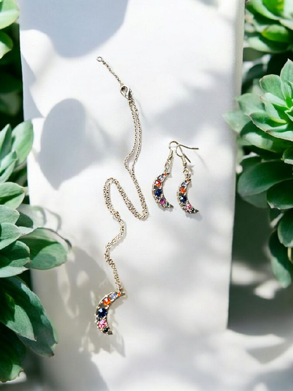 Glimmer Moons on Gold Earrings and Necklace Set