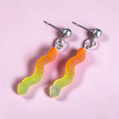 Gummy Worms on Silver Stud Earrings