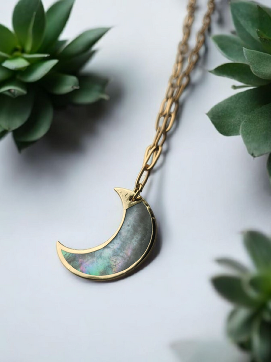 Abalone Moon in Gold 16" Necklace