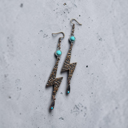 Copper and Turquoise Abstract Lightning Bolts Western Earrings