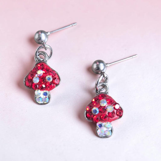 Glimmering Gem Mushroom Earrings on Silver Stud