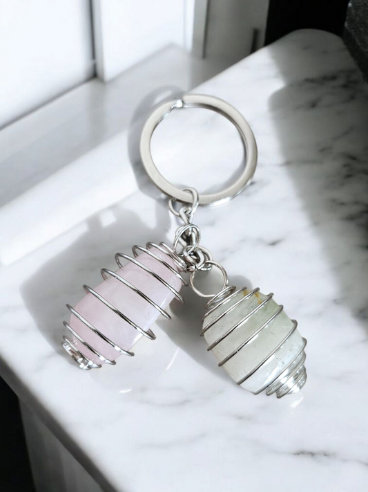 Rose Quartz and Aventurine Genuine Polished Gemstone Keychain