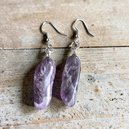 Genuine Chevron Amethyst on Silver Dangle Earrings