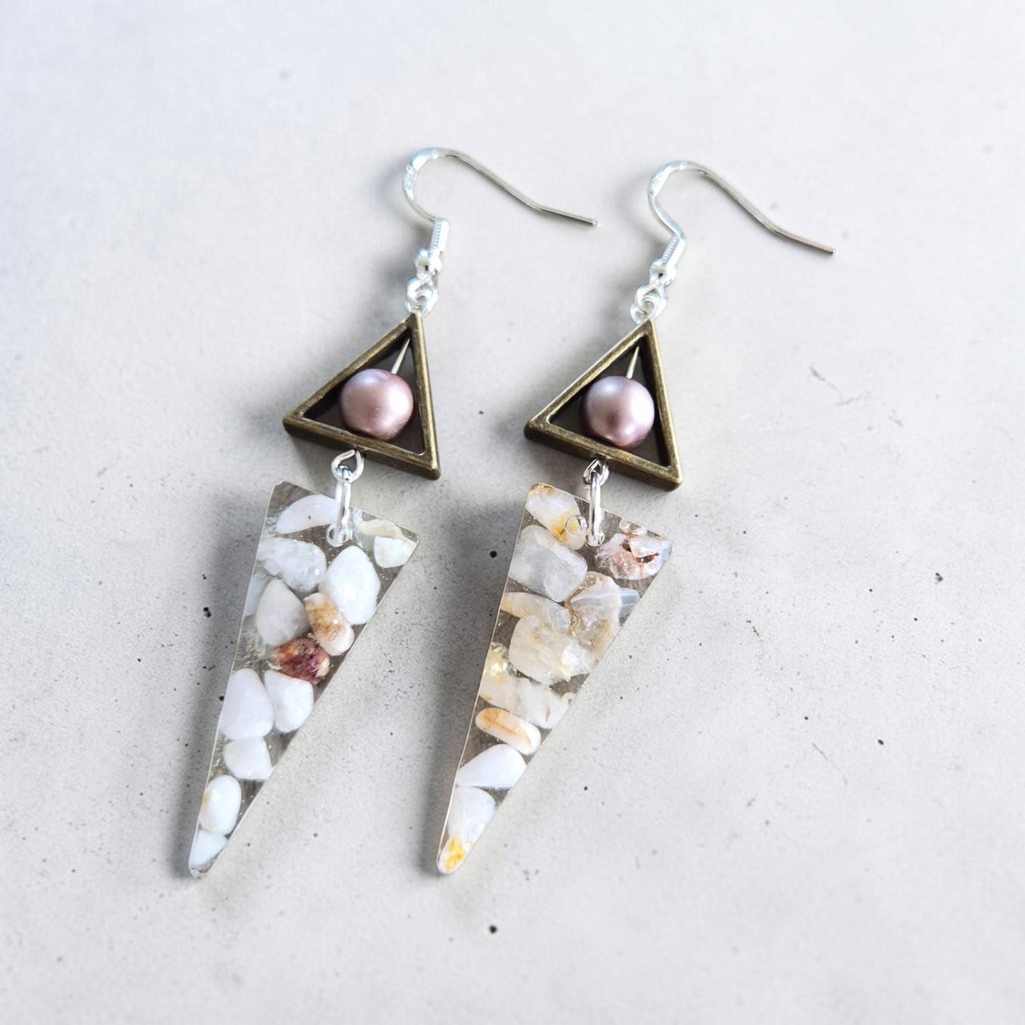 Geometric Triangle Tumbled Gemstone Dangle Earrings