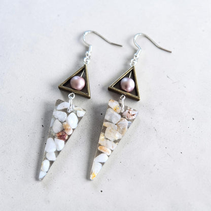Geometric Triangle Tumbled Gemstone Dangle Earrings