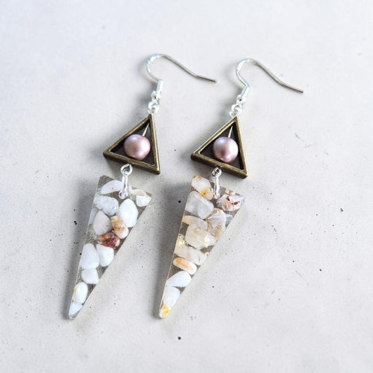 Geometric Triangle Tumbled Gemstone Dangle Earrings