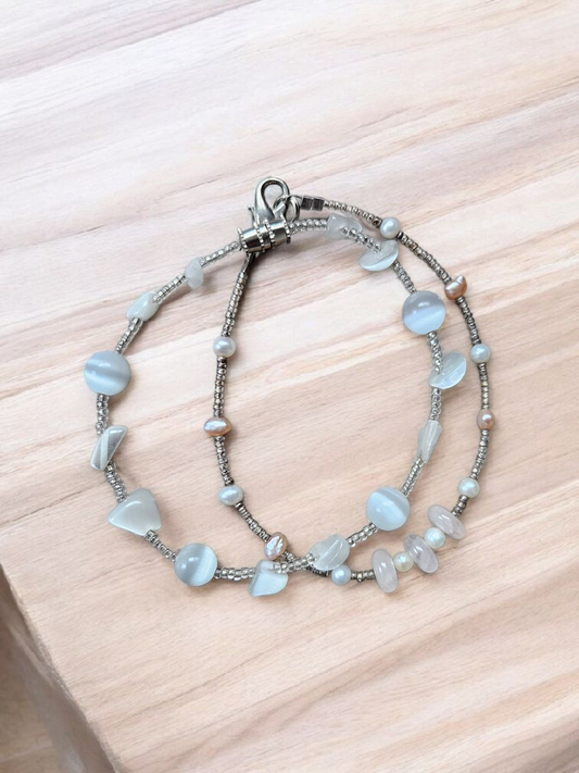 Upcycled Mother of Pearl Stacked Bracelet Set