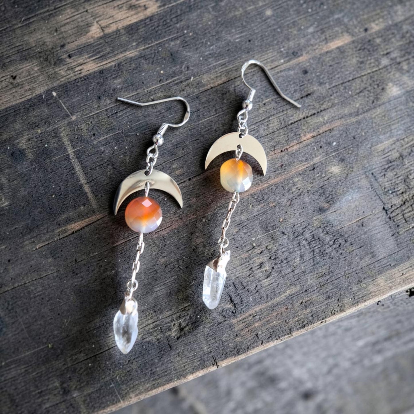 Crescent Moons with Quartz Crystal Point Drops