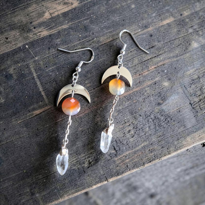 Crescent Moons with Quartz Crystal Point Drops