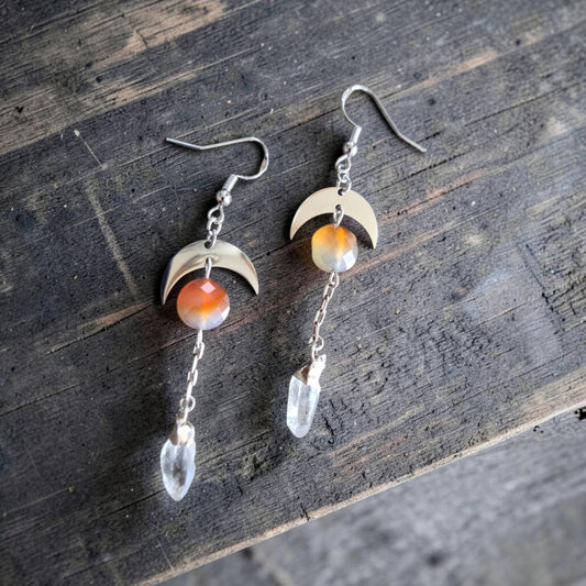 Crescent Moons with Quartz Crystal Point Drops