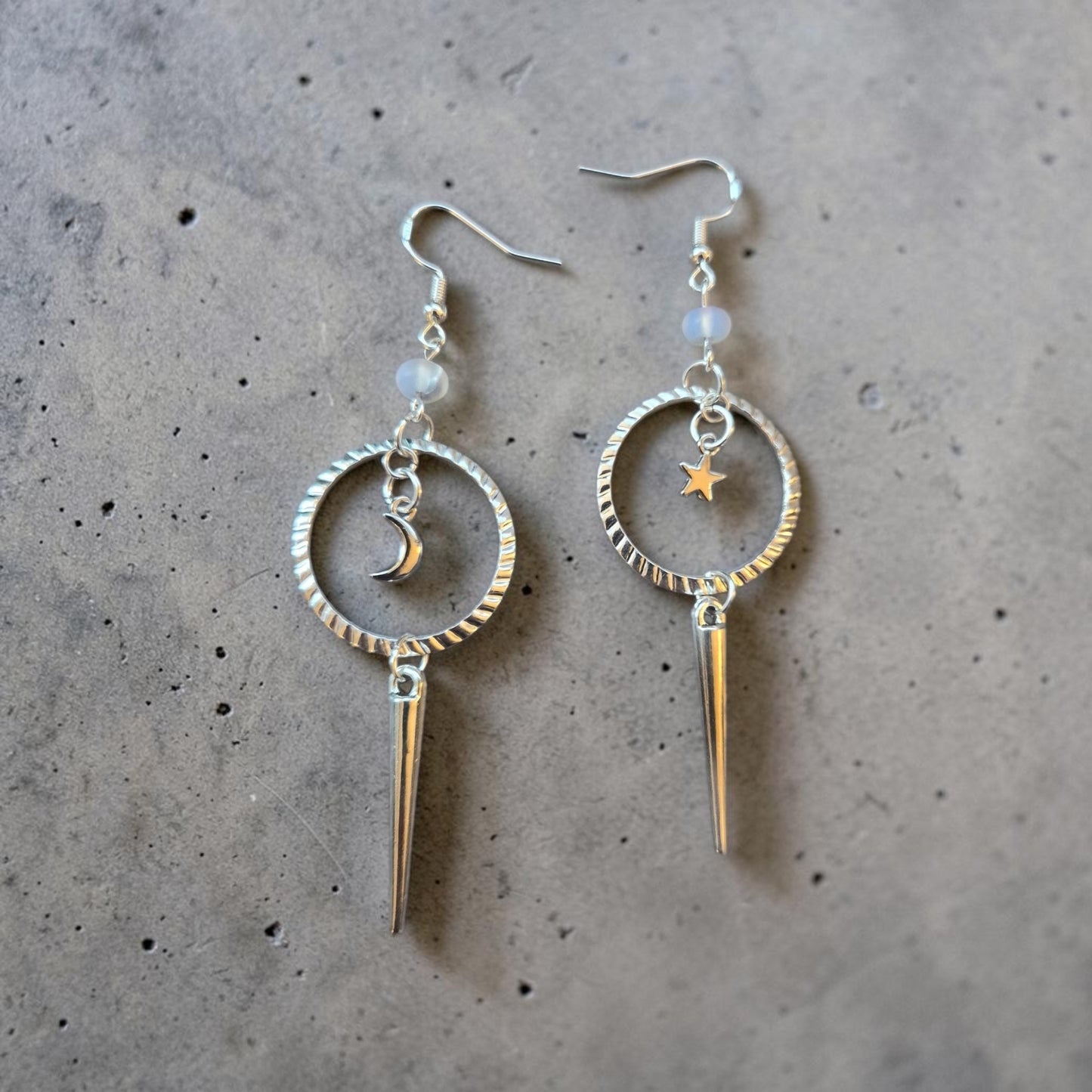 Celestial Silver Upcycled Dangle Earrings with Star and Moon Charms