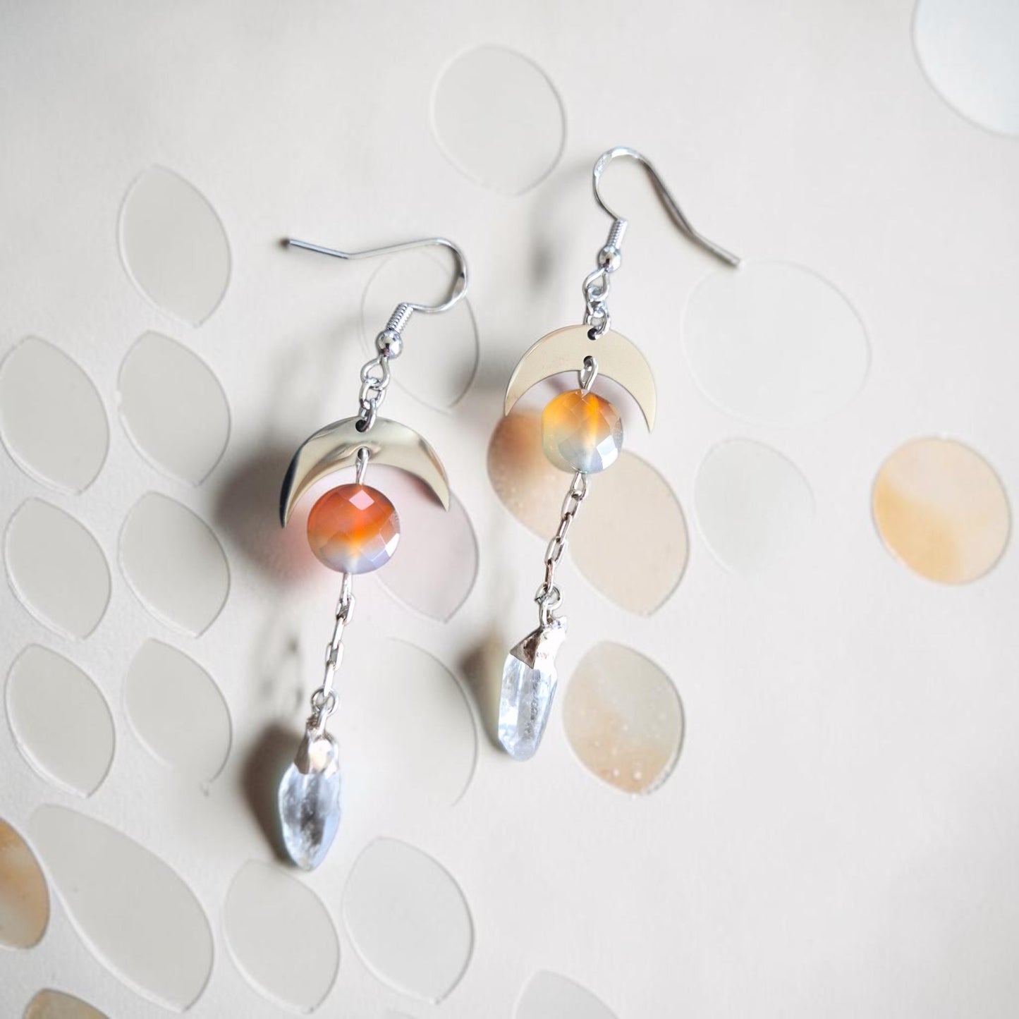 Crescent Moons with Quartz Crystal Point Drops