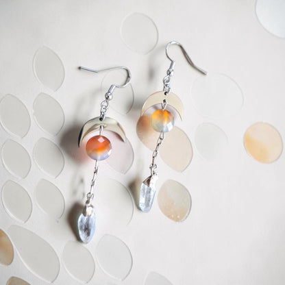 Crescent Moons with Quartz Crystal Point Drops