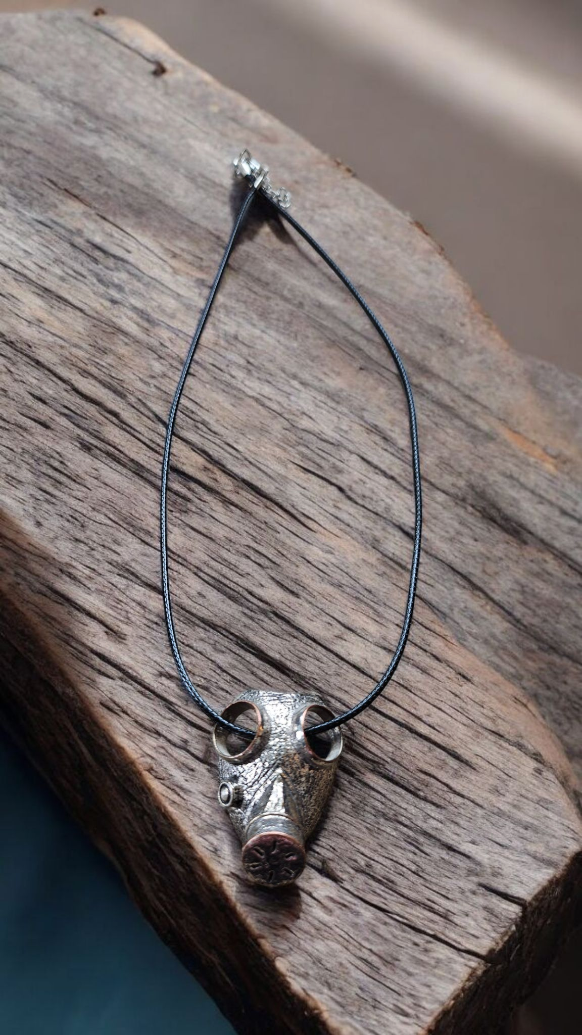 Upcycled Chernobyl Mask on 16" Black Leather Necklace