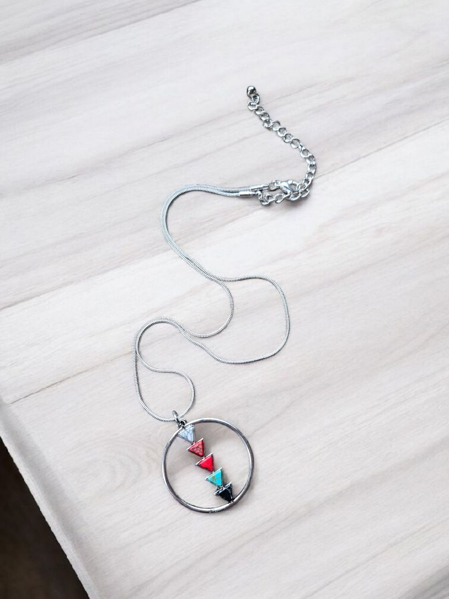 Teal Multicolor Triangles Necklace and Earrings Set