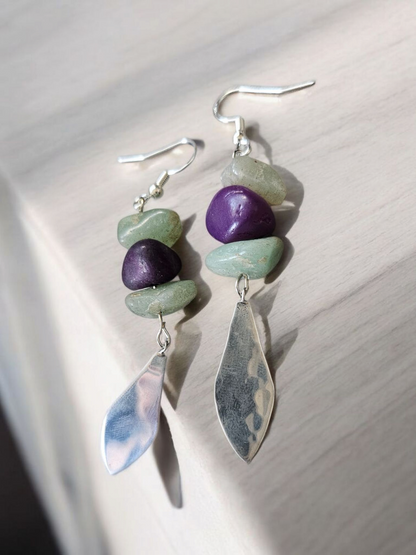 Upcycled Gemstones and Silver Charm Dangle Earrings