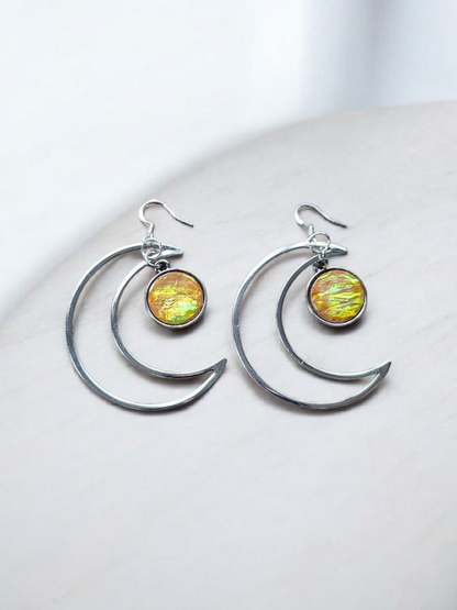 Large Silver Moons with Holographic Drops Earrings