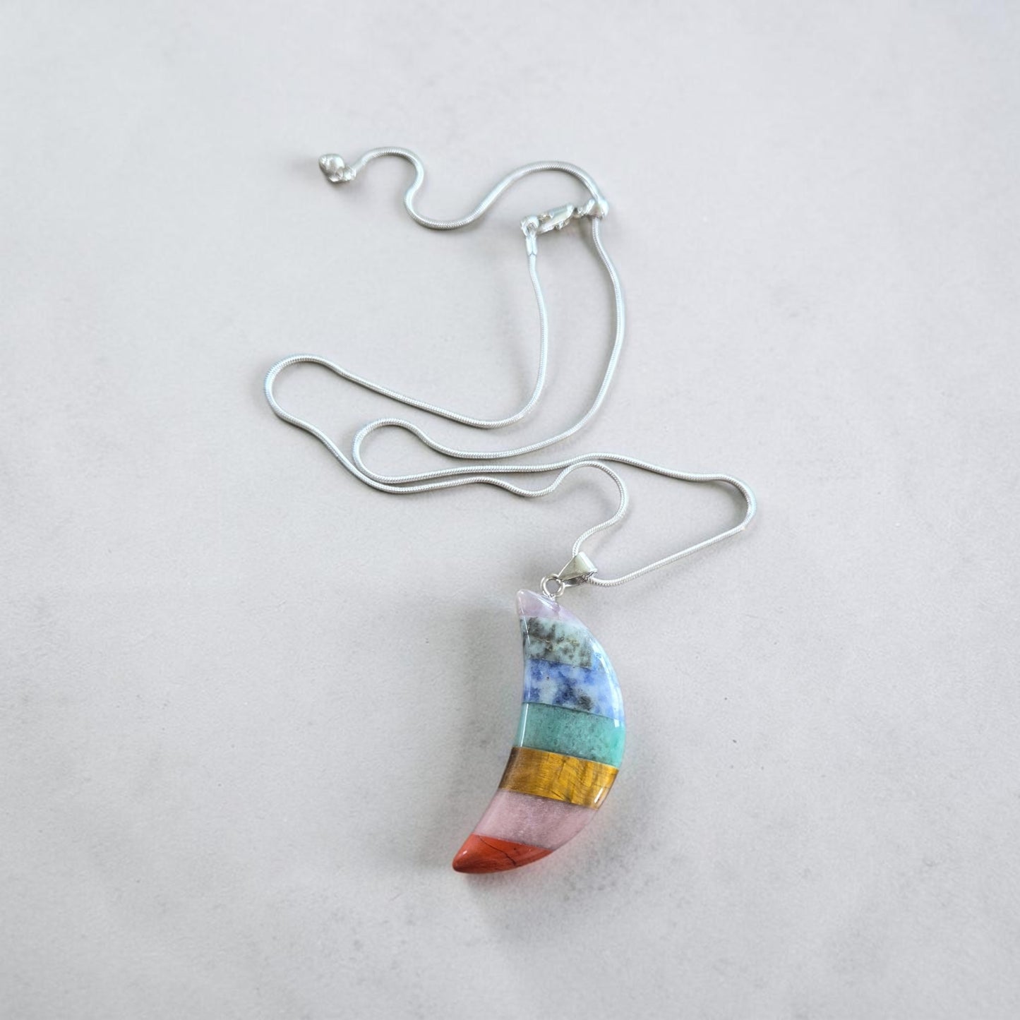 Rainbow Crescent Moon on Adjustable Silver Necklace
