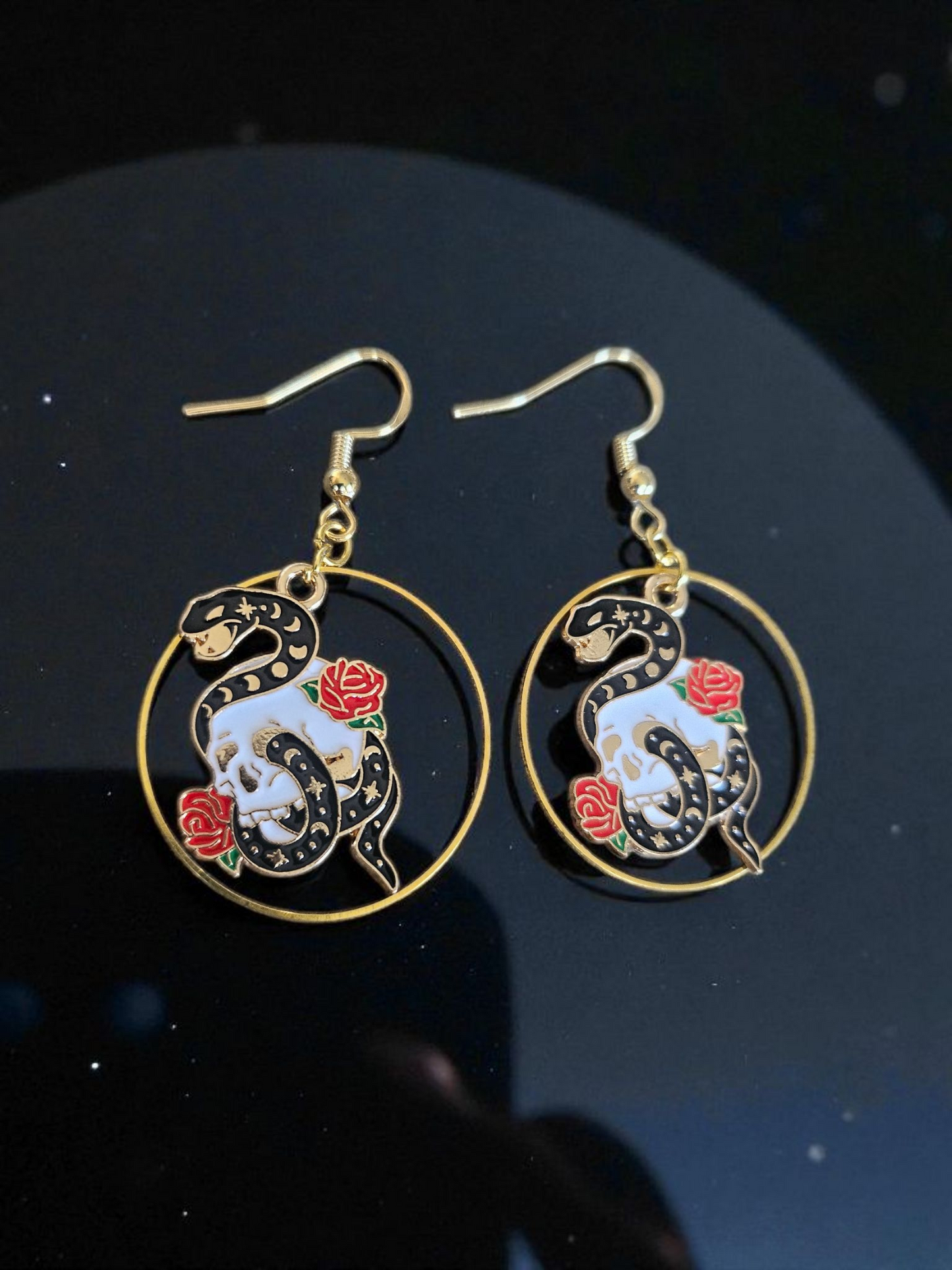 Skulls Snakes And Roses Dangle Earrings Gothic Statement Jewelry For Edgy Fashion Lovers
