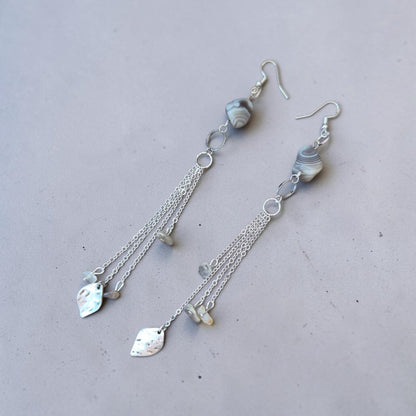 Brazil Agates on Silver Dangle Earrings with Agate Beaded Tassels