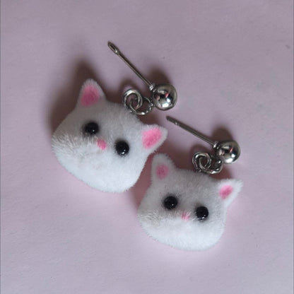 Fuzzy Cat Dangle Earrings on Silver Studs