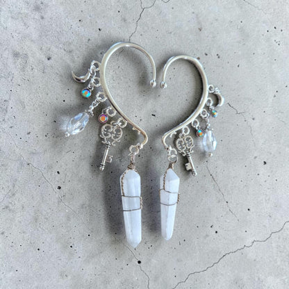 Magical Selenite Crystals and Charms Silvery Ear Cuff (1)