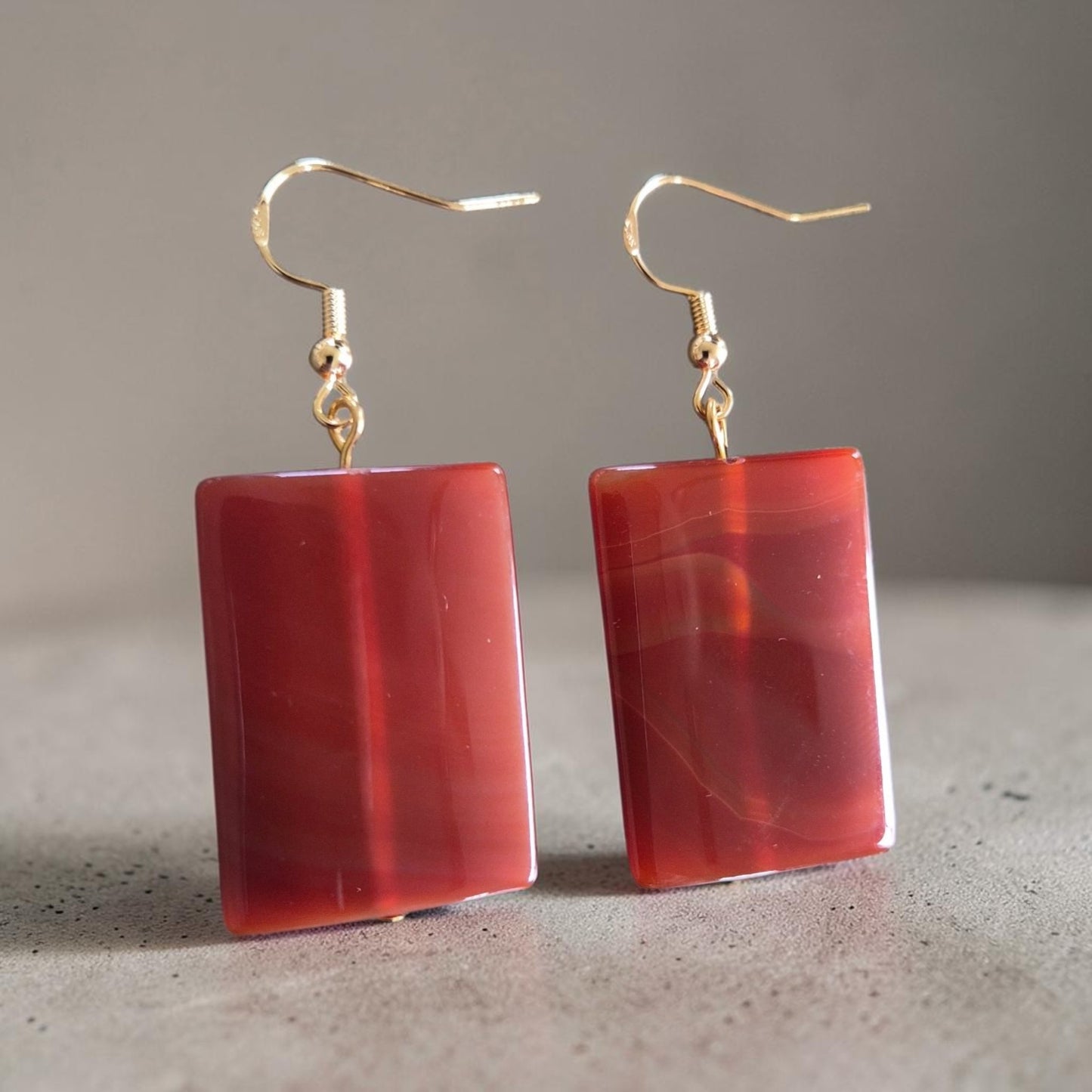 Carnelian Agate Squares Dangle Earrings