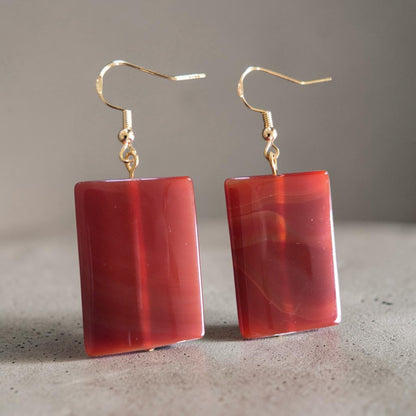 Carnelian Agate Squares Dangle Earrings