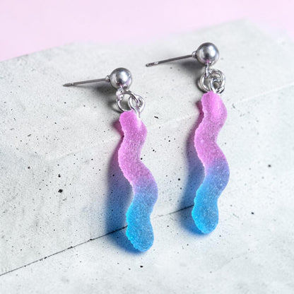 Gummy Worms on Silver Stud Earrings
