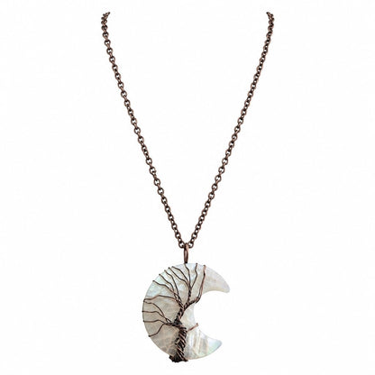 Copper Wrapped Mother of Pearl Crescent Moon Necklace