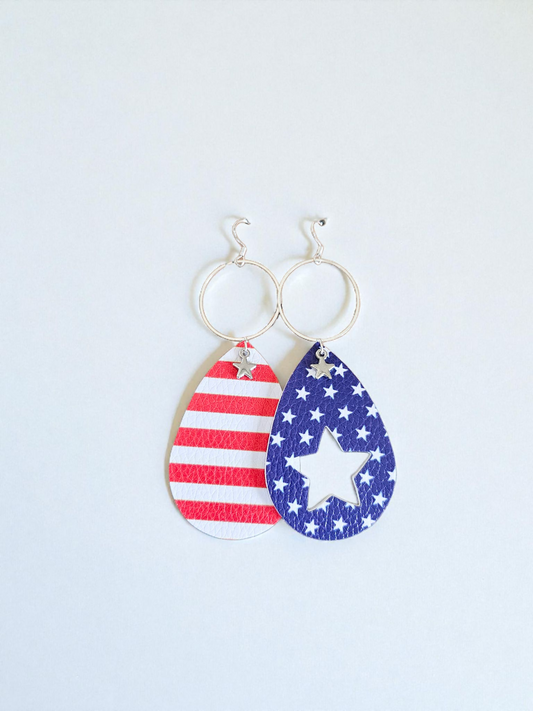 Fourth Of July Patriotic Stars And Stripes Dangle Earrings Red White Blue Jewelry