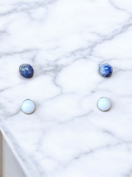 Lapis Lazuli, Milky Quartz Stud Titanium Earrings