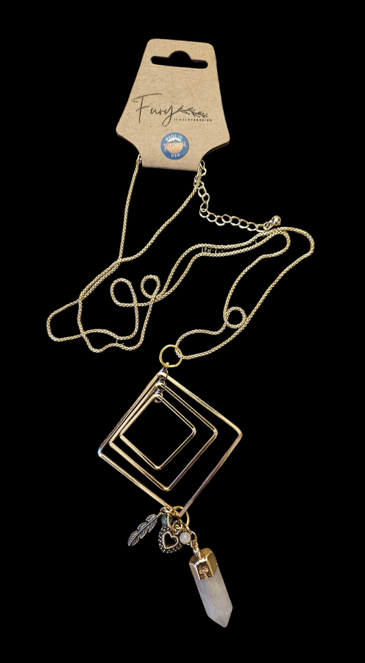 Rose Quartz and Brass 30" Upcycled Long Necklace