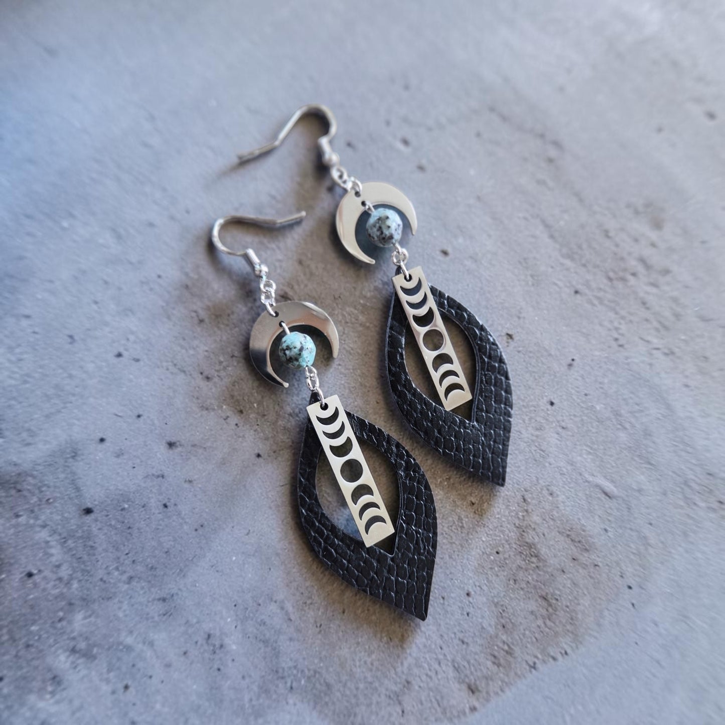 Phases of the Moon Dangle Earrings with Lapis Lazuli