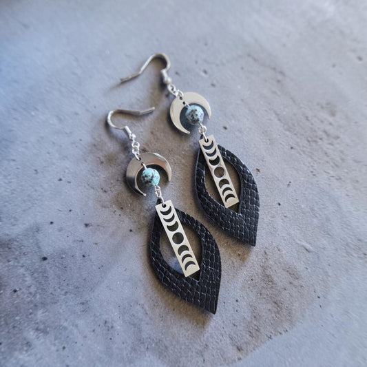 Phases of the Moon Dangle Earrings with Lapis Lazuli