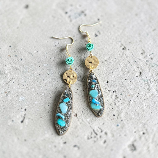 Gold and Turquoise Sea Life Dangle Earrings