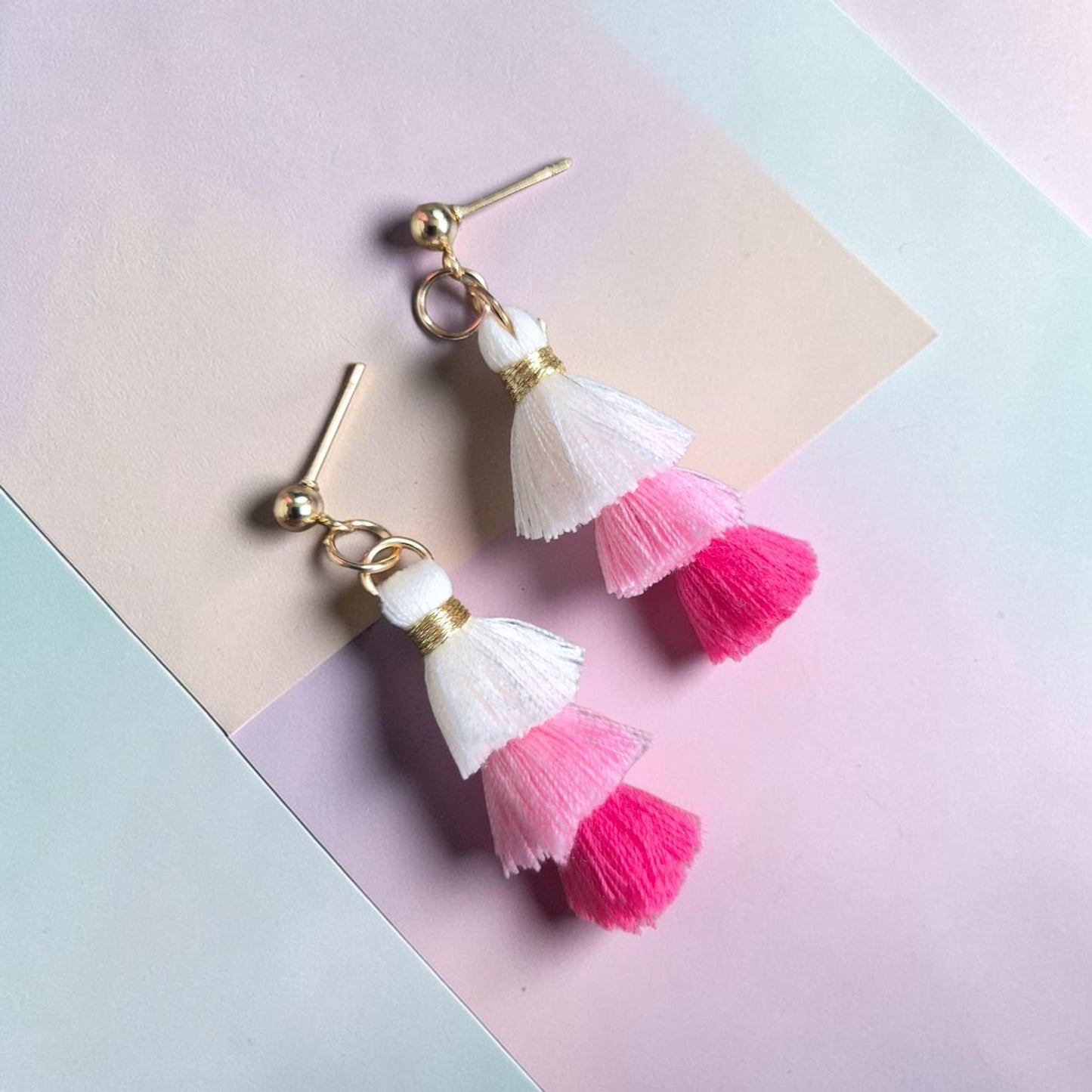 Colorful Tassles on Gold Stud Earrings