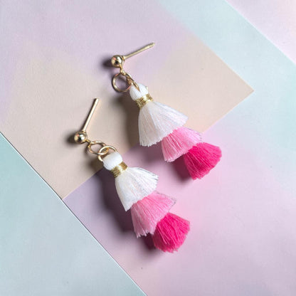 Colorful Tassles on Gold Stud Earrings