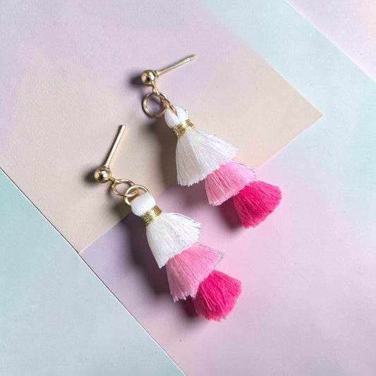 Colorful Tassles on Gold Stud Earrings
