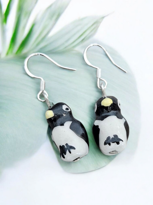 Porcelain Penguin Dangle Earrings