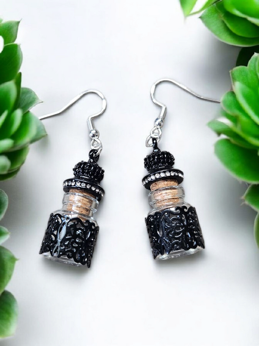 Black Fairy Jar Dangle Earrings