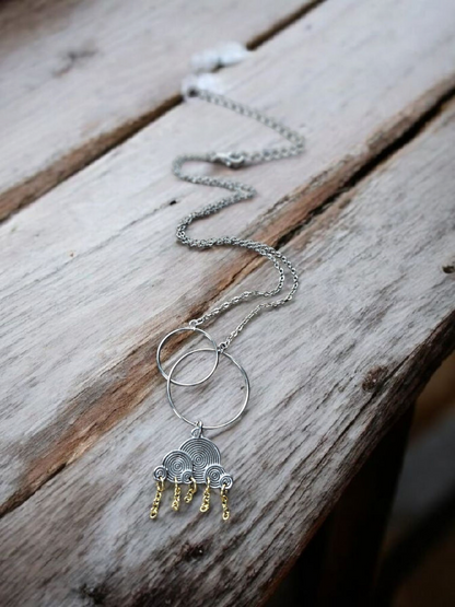 Rain Clouds Abstract Hoop Link Silver Necklace