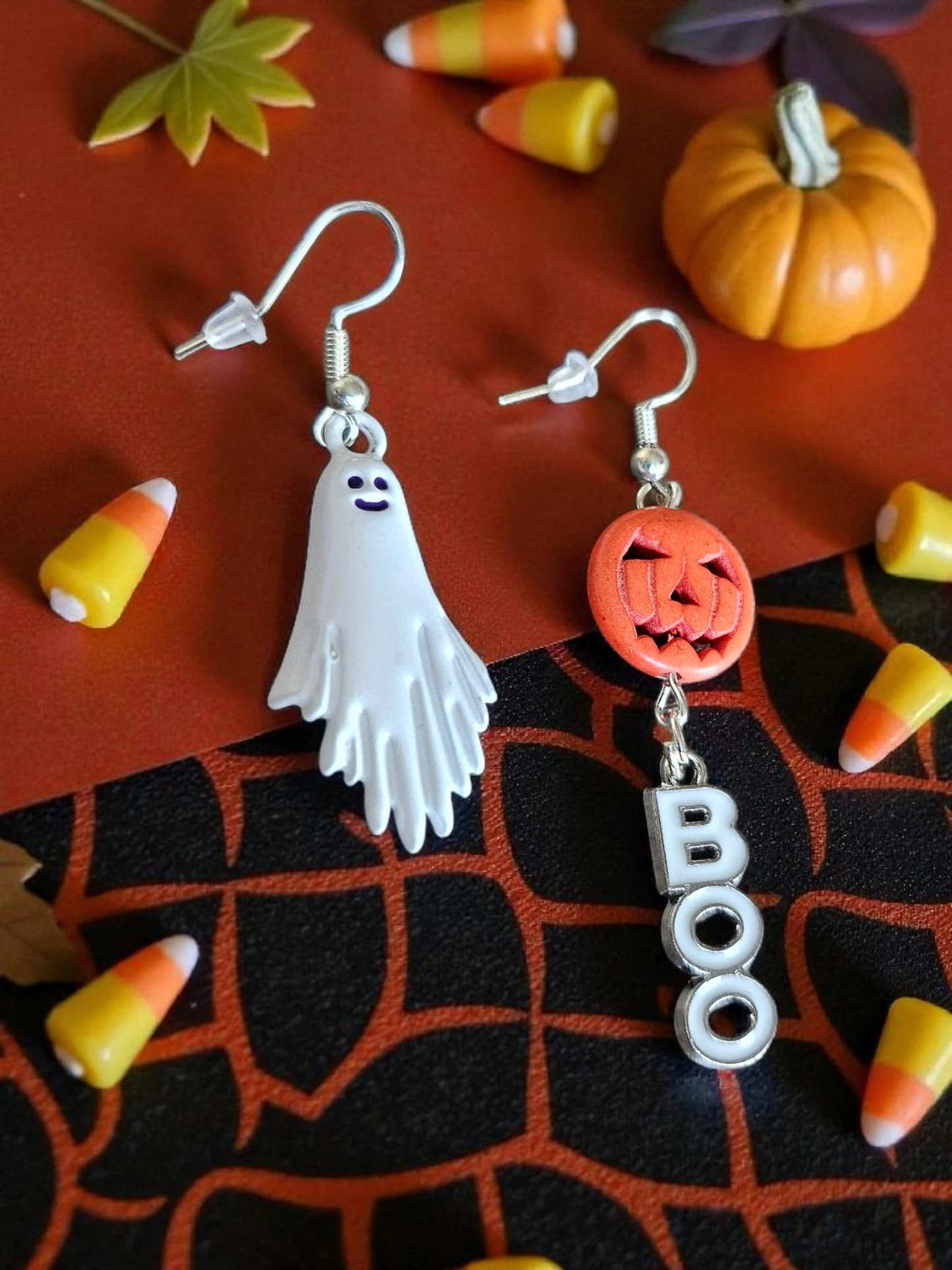 Boo Ghosts And Jack O Lanterns Asymmetrical Dangle Earrings For Halloween Costume Jewelry