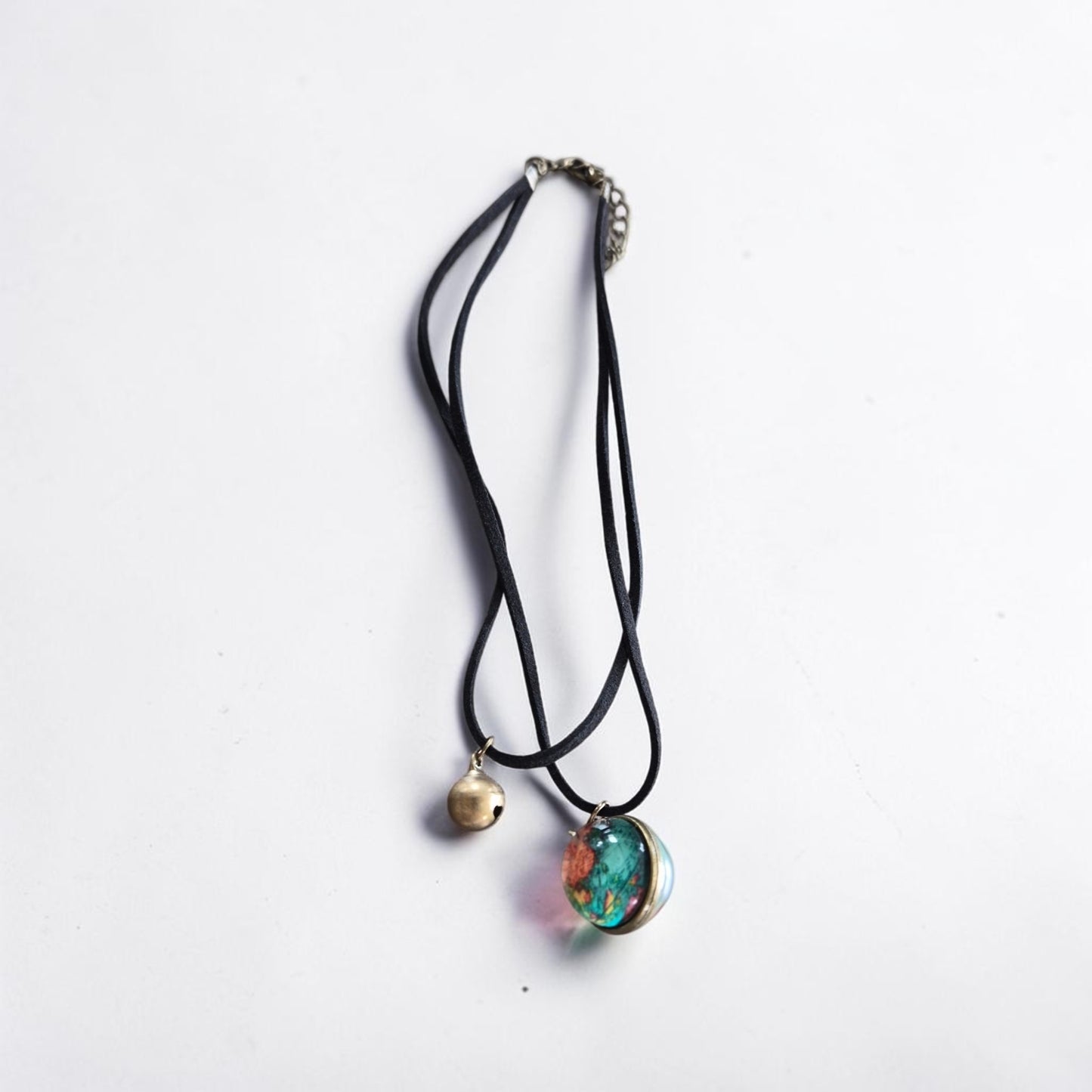 World Traveler Globe and Bell Double Choker Necklace