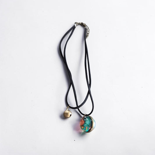 World Traveler Globe and Bell Double Choker Necklace