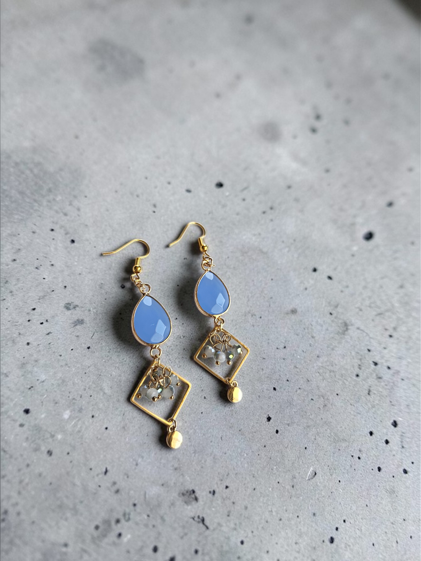 Gemstone Teardrops with Geometric Accents and Beads Dangle Earrings