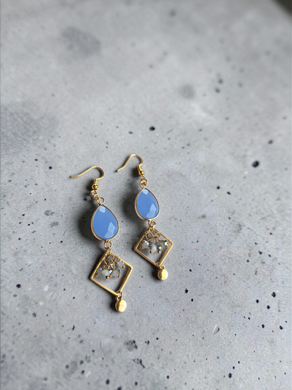 Gemstone Teardrops with Geometric Accents and Beads Dangle Earrings