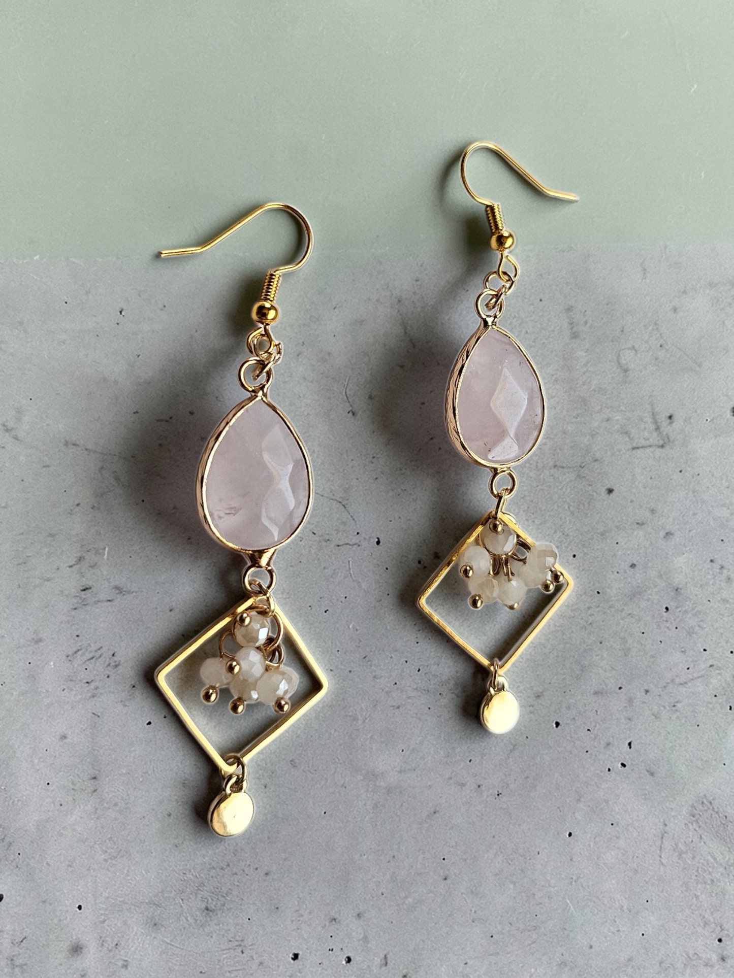 Gemstone Teardrops with Geometric Accents and Beads Dangle Earrings