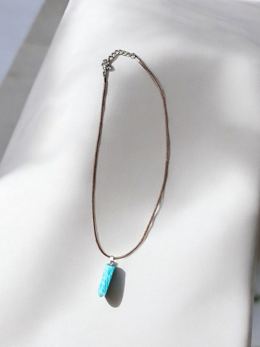 Marbled Teal Pendant on Brown Leather Cord Necklace