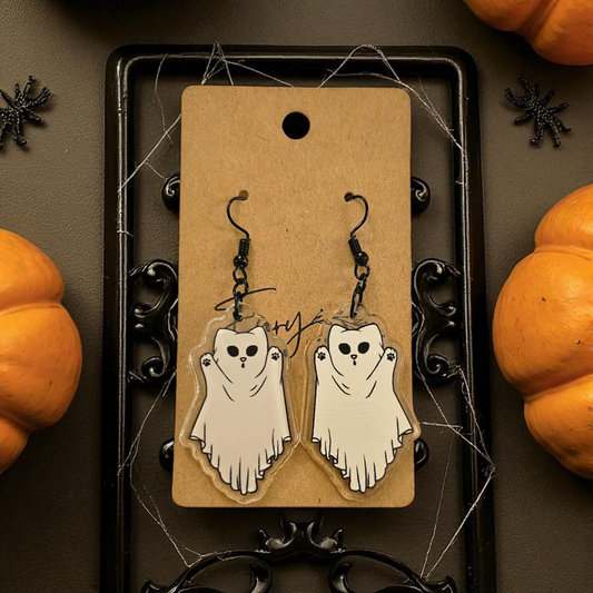 Ghost Kitty Dangle Earrings